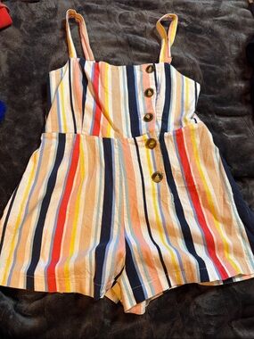 Forever 21 Multicolor Striped Romper - Button Front